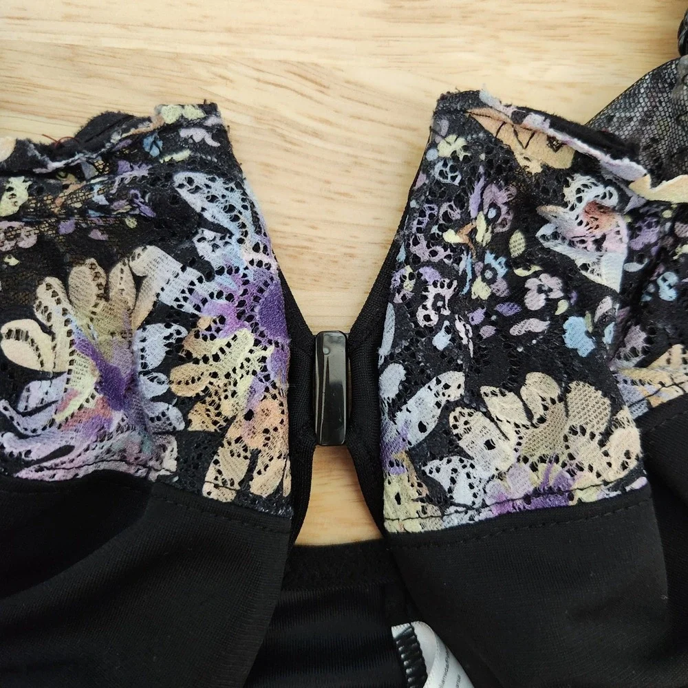 Glamorise 1245 WonderWire Front Close Bra Black Floral Lace 48DD